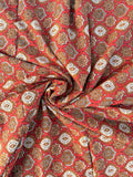 Bagru Block Print Cotton Fabric by Yard, Red Natural Dye Hand Block Printed Fabric, Floral Geometric Indian Textile, Sewing Craft Fabric