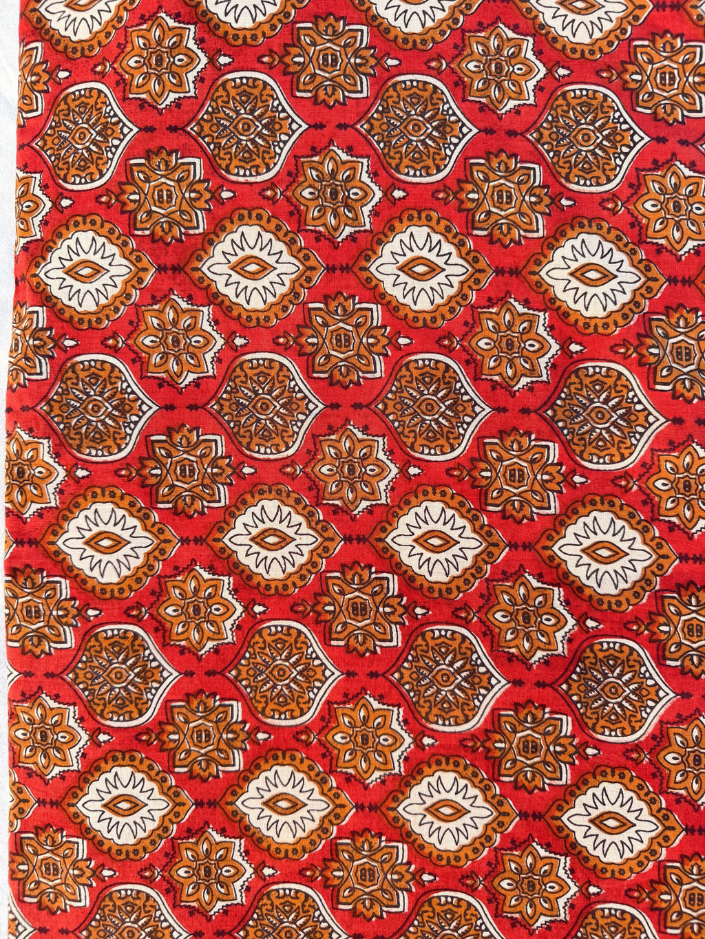 Bagru Block Print Cotton Fabric by Yard, Red Natural Dye Hand Block Printed Fabric, Floral Geometric Indian Textile, Sewing Craft Fabric