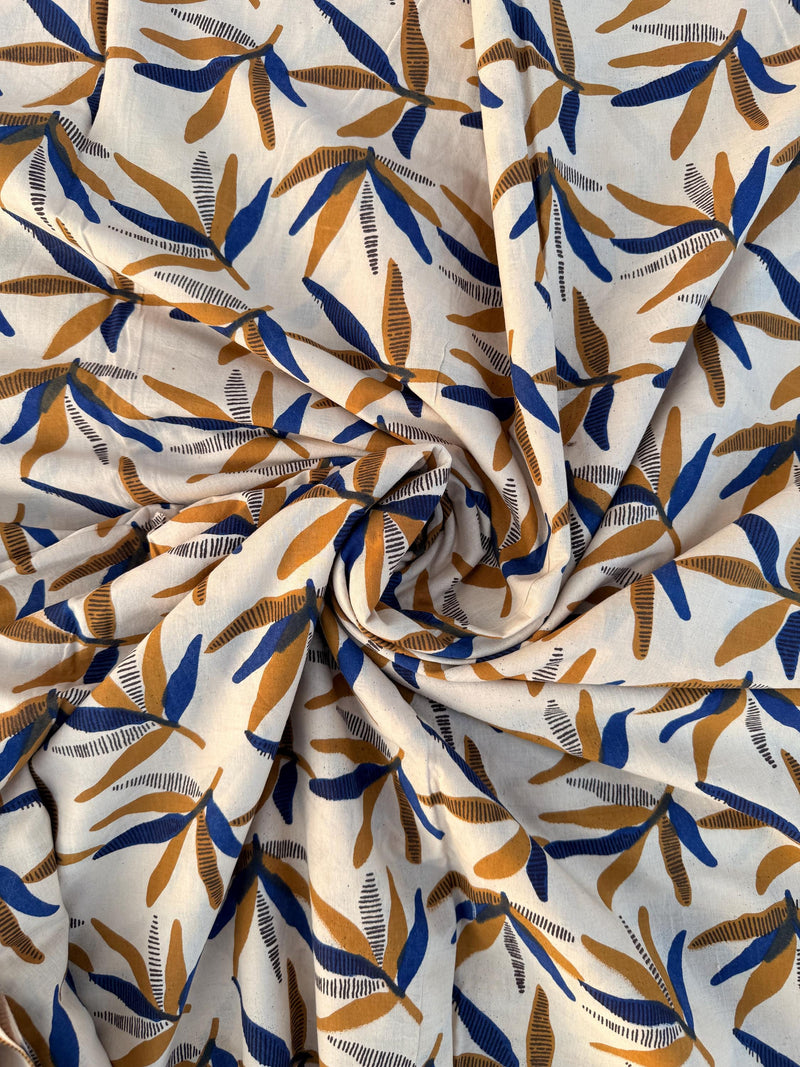 Bagru Block Print Cotton Fabric, Natural Dye Leaf Print Fabric by Yard, Hand Block Printed Indian Textile , Sewing Quilting Craft Fabric