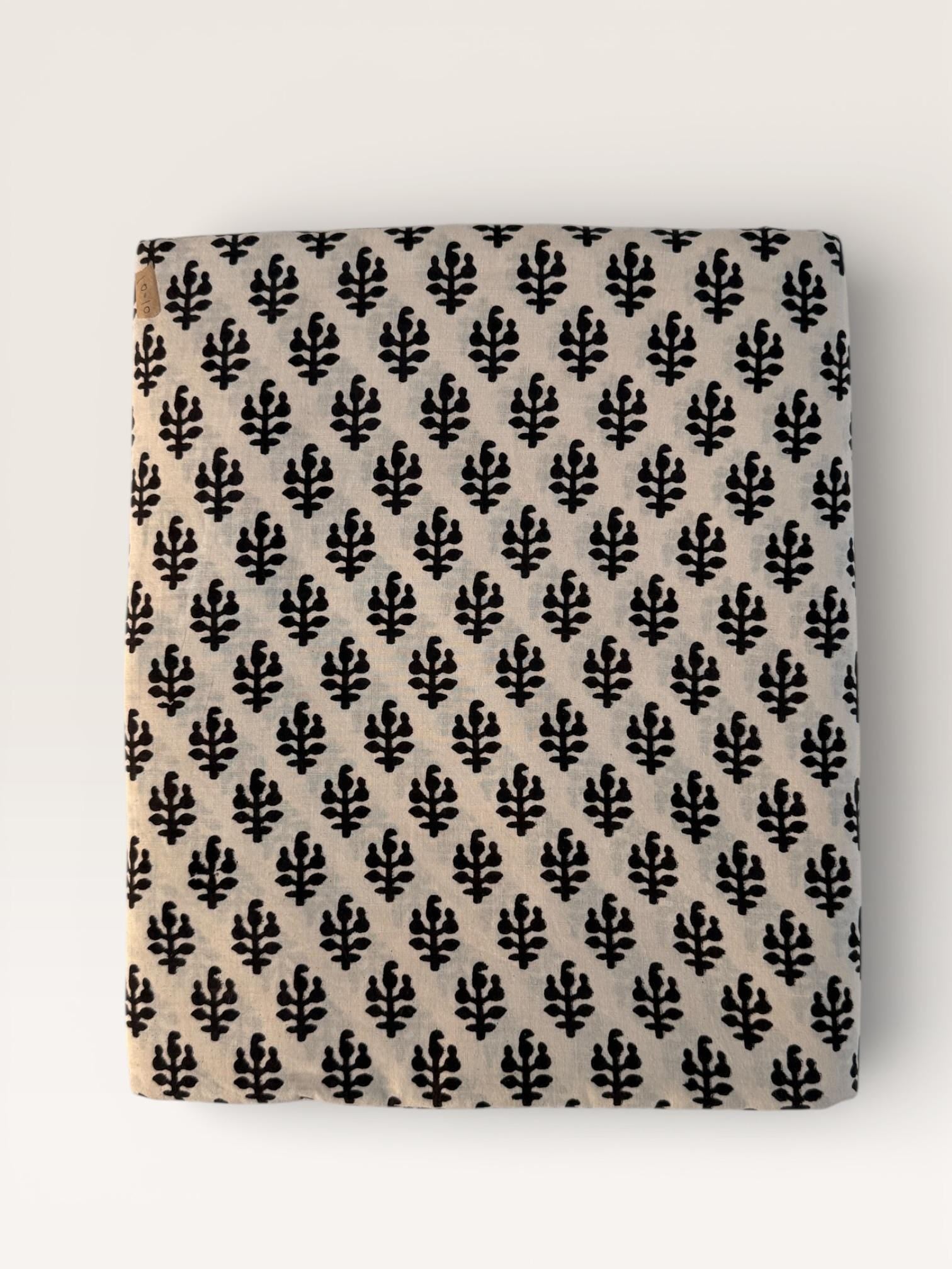 Bagru Block Print Cotton Fabric by Yard, Black Floral Booti on Beige Natural Dye Fabric,Block Printed Indian Textile, Sewing Quilting Fabric