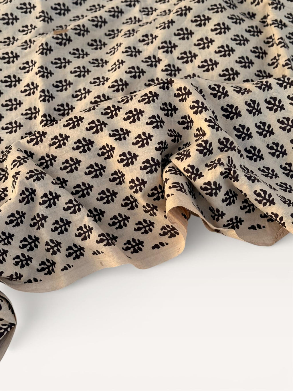 Bagru Block Print Cotton Fabric by Yard, Black Floral Booti on Beige Natural Dye Fabric,Block Printed Indian Textile, Sewing Quilting Fabric