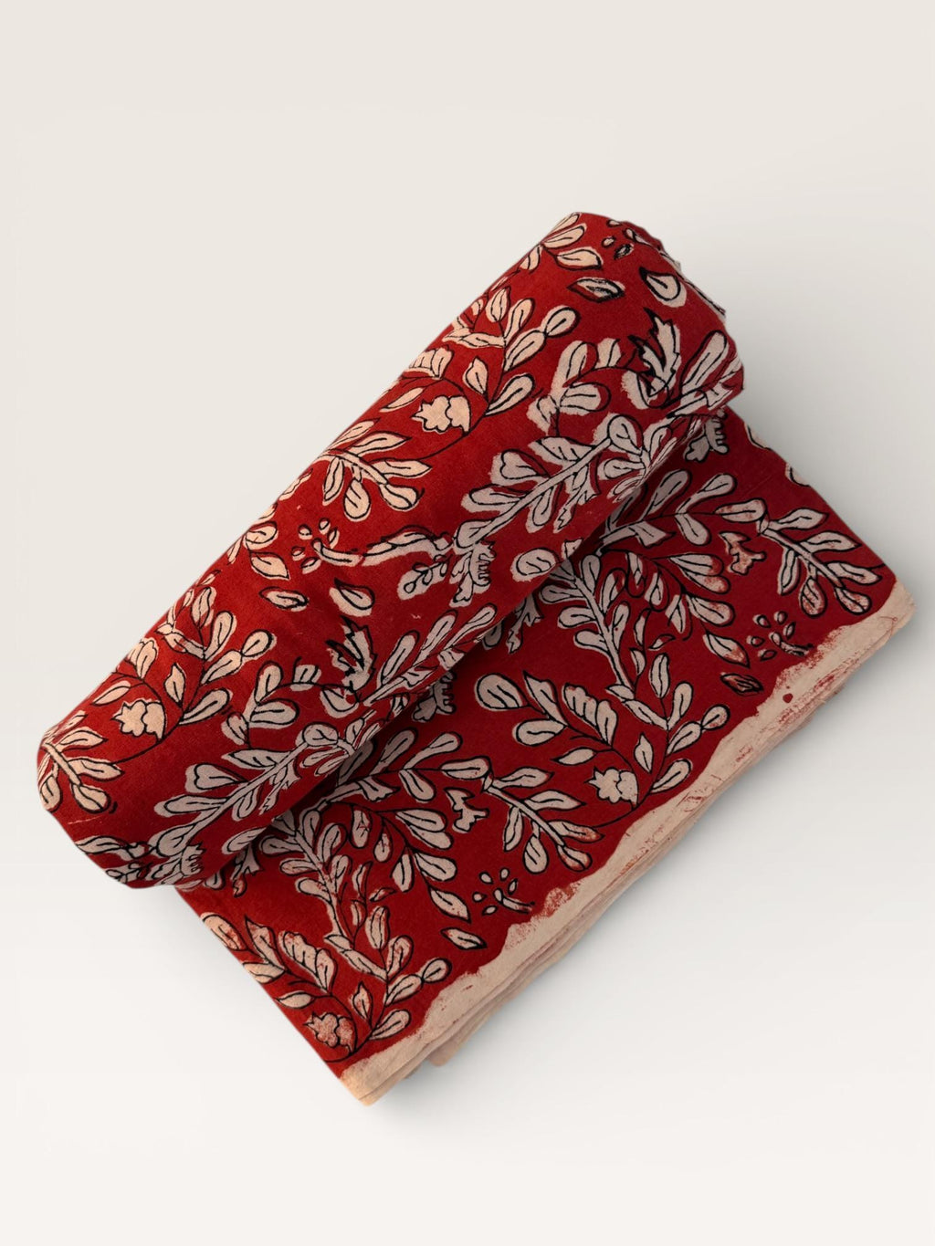 Bagru Block Print Cotton Fabric by Yard, Red Floral Vine Natural Dye Fabric, Hand Block Printed Indian Textile, Sewing Quilting Craft Fabric