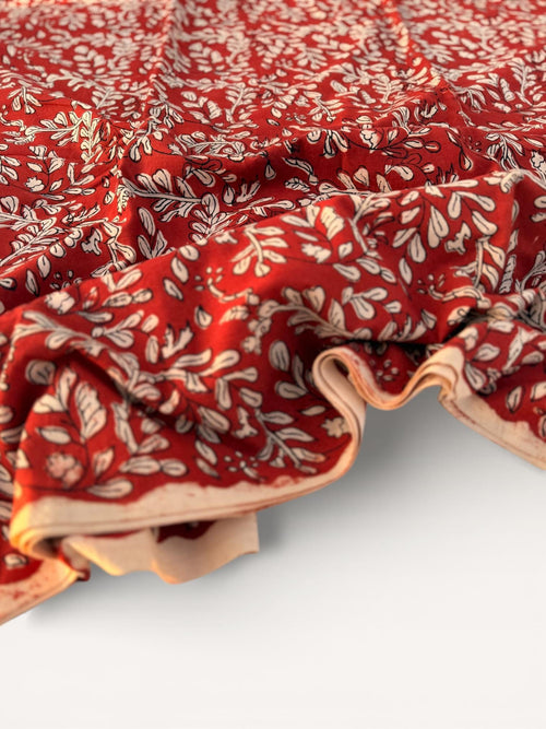 Bagru Block Print Cotton Fabric by Yard, Red Floral Vine Natural Dye Fabric, Hand Block Printed Indian Textile, Sewing Quilting Craft Fabric