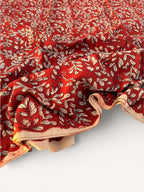 Bagru Block Print Cotton Fabric by Yard, Red Floral Vine Natural Dye Fabric, Hand Block Printed Indian Textile, Sewing Quilting Craft Fabric