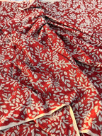 Bagru Block Print Cotton Fabric by Yard, Red Floral Vine Natural Dye Fabric, Hand Block Printed Indian Textile, Sewing Quilting Craft Fabric