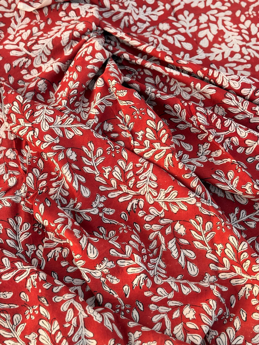 Bagru Block Print Cotton Fabric by Yard, Red Floral Vine Natural Dye Fabric, Hand Block Printed Indian Textile, Sewing Quilting Craft Fabric