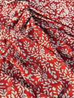 Bagru Block Print Cotton Fabric by Yard, Red Floral Vine Natural Dye Fabric, Hand Block Printed Indian Textile, Sewing Quilting Craft Fabric