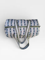 Blue Floral Block Print Quilted Duffle Bag | Handmade Cotton Weekender Bag | Indian Handblock Travel Bag | Boho Overnight Gym Bag