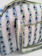 Blue Floral Block Print Quilted Duffle Bag | Handmade Cotton Weekender Bag | Indian Handblock Travel Bag | Boho Overnight Gym Bag