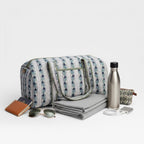 Blue Floral Block Print Quilted Duffle Bag | Handmade Cotton Weekender Bag | Indian Handblock Travel Bag | Boho Overnight Gym Bag