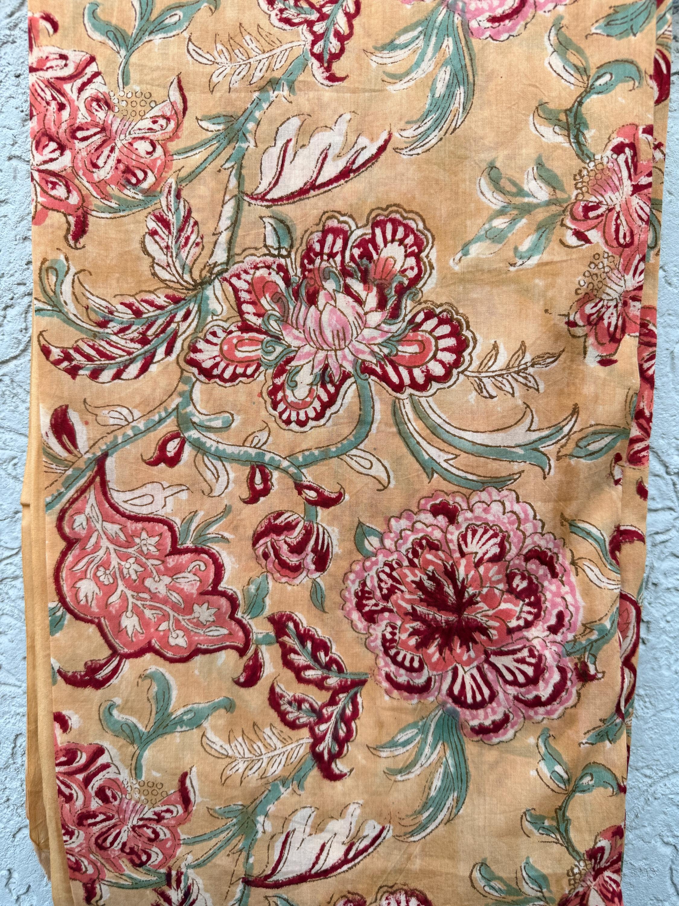 Handmade Cotton Block Print Sarong – Floral Jaipuri Beach Wrap – Indian Hand Block Printed Pareo – Boho Summer Cover Up – Lightweight Sarong
