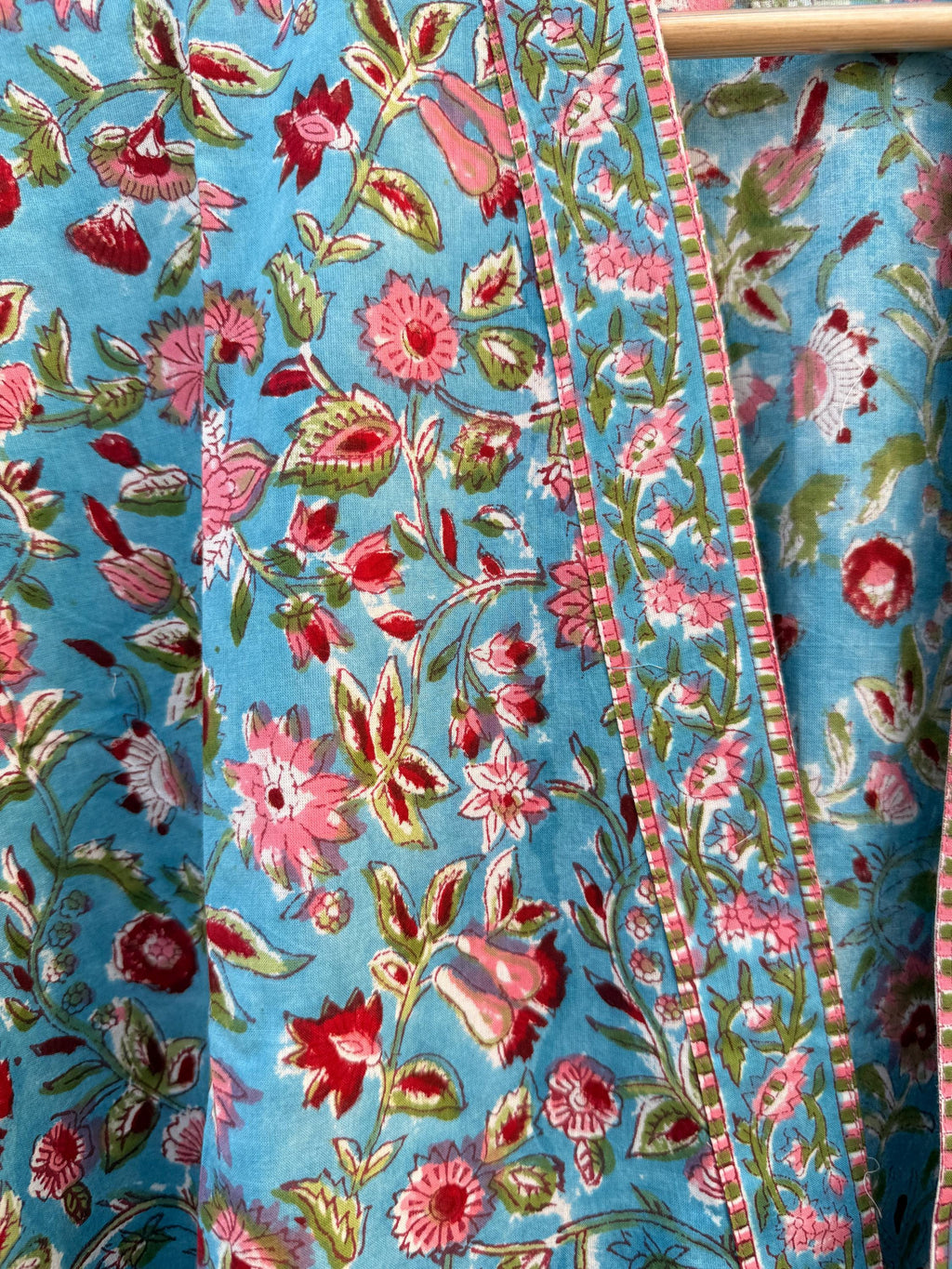 Hand Block Print Cotton Bathrobe – Floral Blue Kimono Robe – Lightweight Women’s Dressing Gown – Soft Cotton Spa Robe – Handmade Loungewear