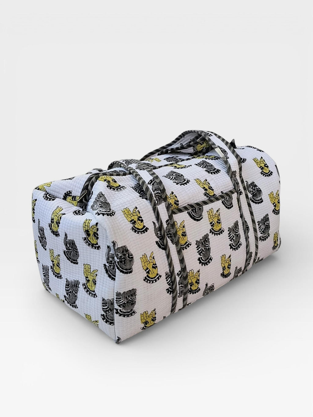 Hand Block Print Cotton Duffle Bag, Waffle Fabric Travel Bag, Handmade Weekend Bag, Lightweight Gym Bag, Eco Friendly Gift