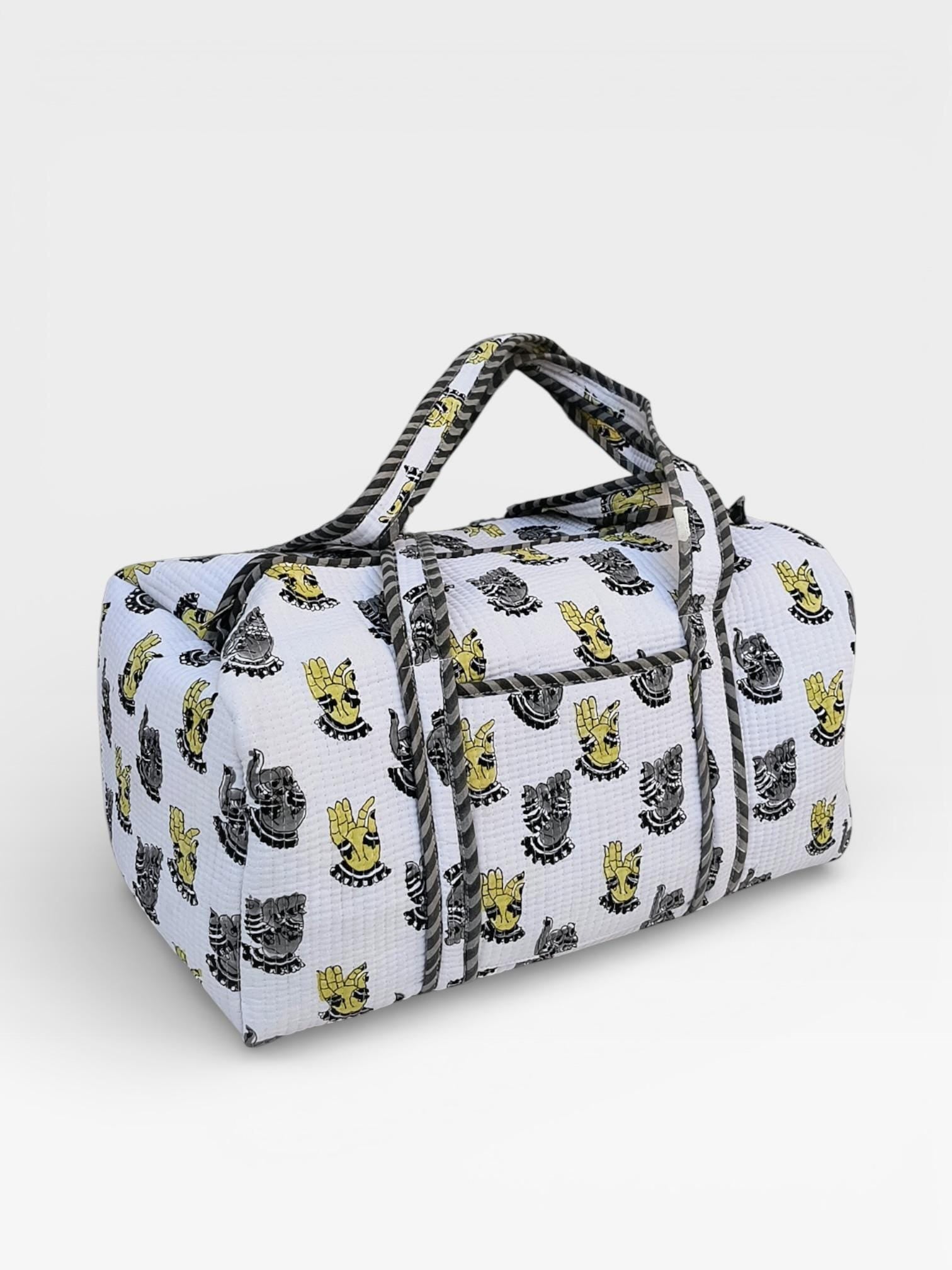 Hand Block Print Cotton Duffle Bag, Waffle Fabric Travel Bag, Handmade Weekend Bag, Lightweight Gym Bag, Eco Friendly Gift