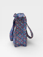 Hand Block Print Cotton Tote Bag, Blue Floral Blockprint Shoulder Bag, Handmade Quilted Tote, Eco Friendly Shopping Bag, Everyday Carry Bag