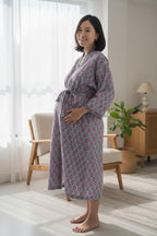 Hand Block Print Cotton Bathrobe – Soft Lightweight Kimono Robe – Floral Blockprint Dressing Gown – Handmade Indian Robe – Bridesmaid Gift