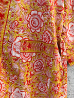 Yellow Floral Cotton Block Print Bathrobe, Handmade Kimono Robe, Lightweight Dressing Gown, Spa Robe, Bridal Getting Ready Robe