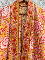 Yellow Floral Cotton Block Print Bathrobe, Handmade Kimono Robe, Lightweight Dressing Gown, Spa Robe, Bridal Getting Ready Robe