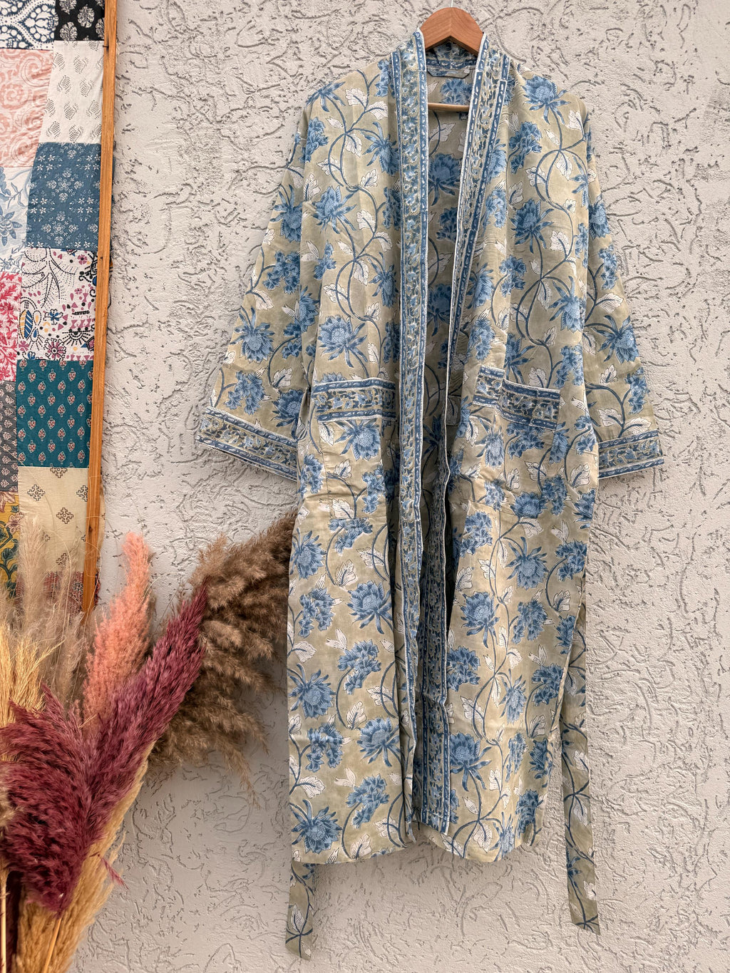 Handmade Cotton Block Print Bathrobe | Soft Lightweight Kimono Robe | Indian Hand Block Printed Dressing Gown | Women’s Spa Robe