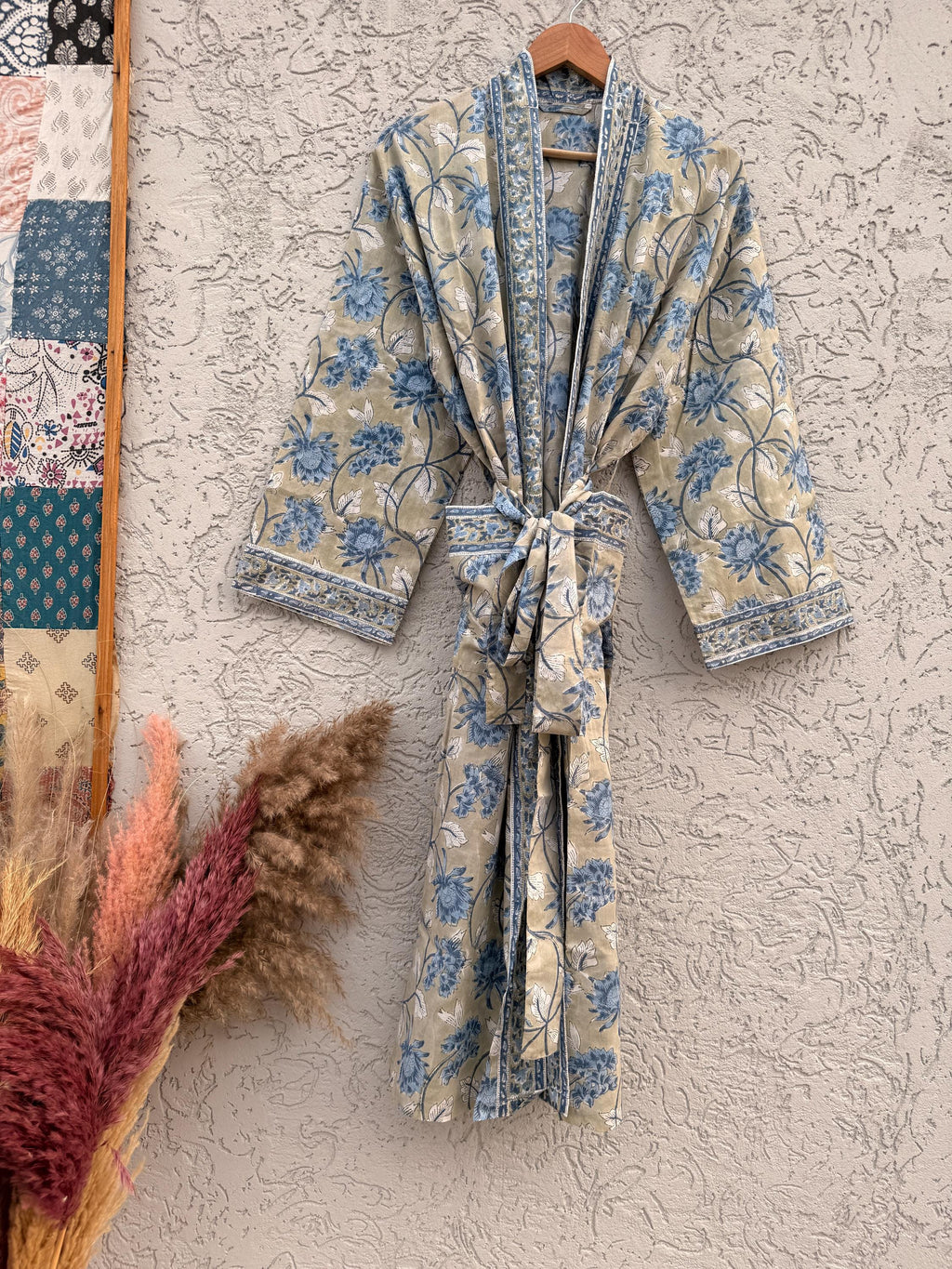Handmade Cotton Block Print Bathrobe | Soft Lightweight Kimono Robe | Indian Hand Block Printed Dressing Gown | Women’s Spa Robe