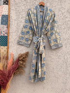 Handmade Cotton Block Print Bathrobe | Soft Lightweight Kimono Robe | Indian Hand Block Printed Dressing Gown | Women’s Spa Robe