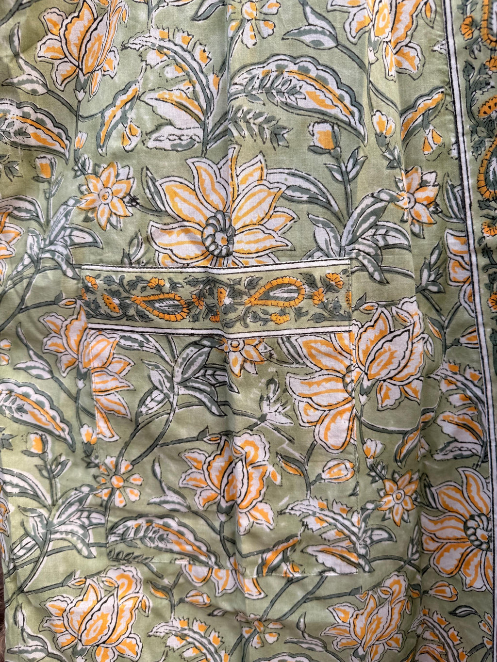 Block Print Cotton Bathrobe | Green Floral Kimono Robe | Handmade Indian Dressing Gown | Lightweight Spa Robe | Soft Cotton Loungewear Gift