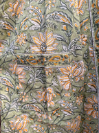 Block Print Cotton Bathrobe | Green Floral Kimono Robe | Handmade Indian Dressing Gown | Lightweight Spa Robe | Soft Cotton Loungewear Gift