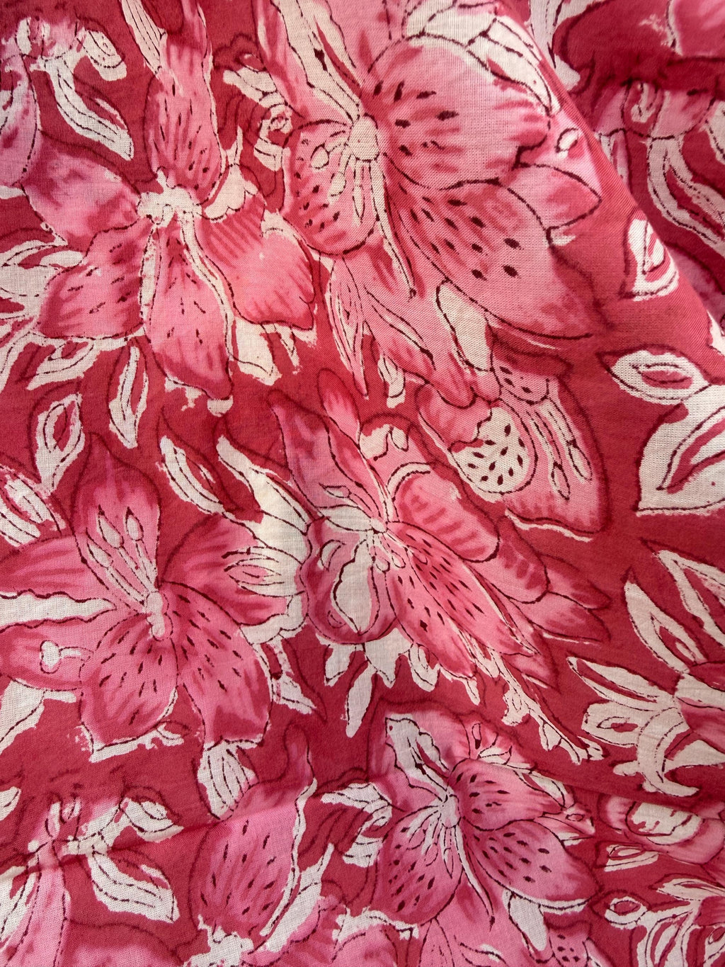 Pink Floral Block Print Sarong – Handmade Cotton Beach Wrap, Boho Pareo, Summer Swim Cover Up, Resort Wear Sarong, Beach Dress Wrap