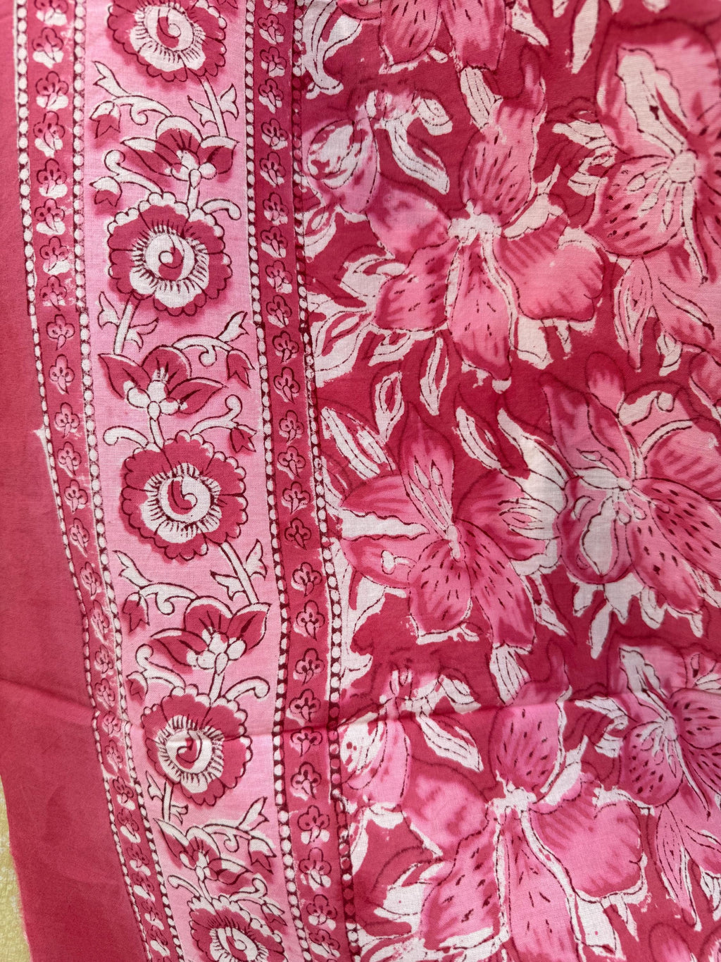 Pink Floral Block Print Sarong – Handmade Cotton Beach Wrap, Boho Pareo, Summer Swim Cover Up, Resort Wear Sarong, Beach Dress Wrap