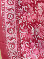 Pink Floral Block Print Sarong – Handmade Cotton Beach Wrap, Boho Pareo, Summer Swim Cover Up, Resort Wear Sarong, Beach Dress Wrap