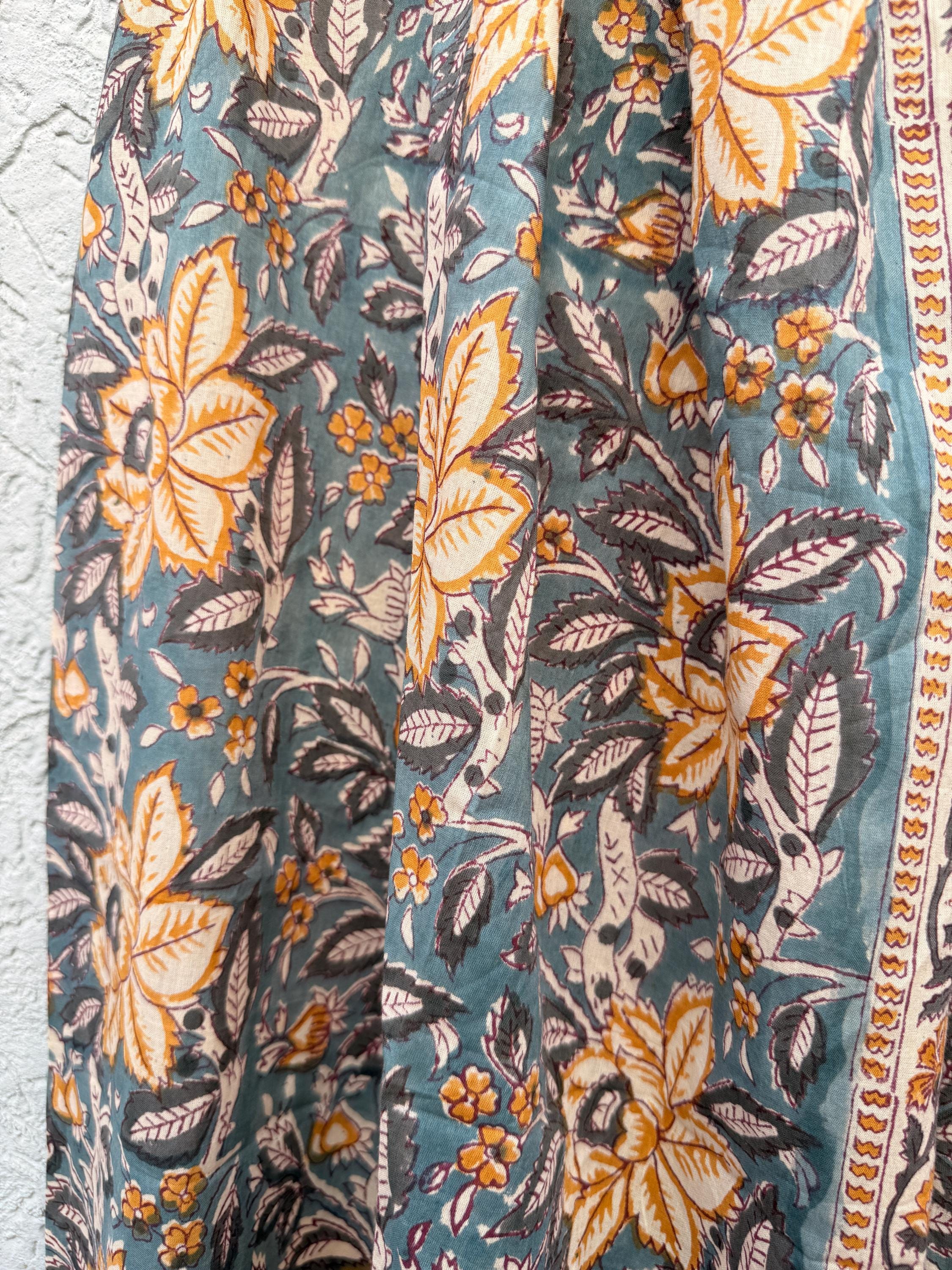 Grey Floral Block Print Sarong – Handmade Cotton Beach Wrap Boho Pareo, Lightweight Beach Cover Up, Resort Wear Sarong, Summer Vacation Wrap