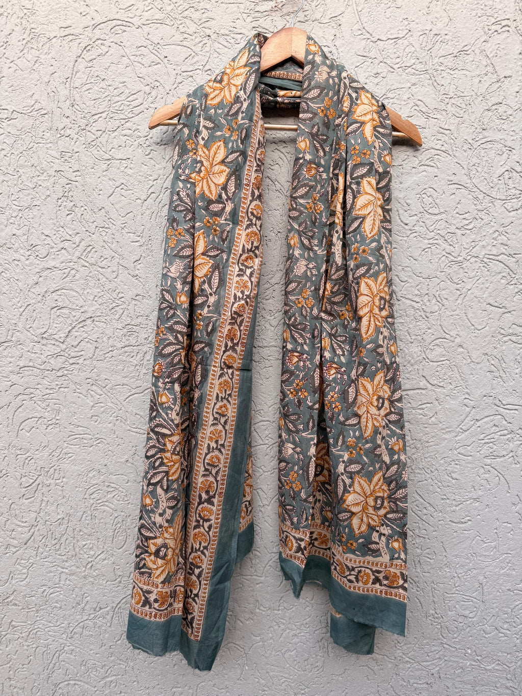 Grey Floral Block Print Sarong – Handmade Cotton Beach Wrap Boho Pareo, Lightweight Beach Cover Up, Resort Wear Sarong, Summer Vacation Wrap