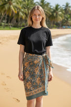 Grey Floral Block Print Sarong – Handmade Cotton Beach Wrap Boho Pareo, Lightweight Beach Cover Up, Resort Wear Sarong, Summer Vacation Wrap