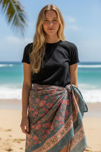 Hand Block Print Sarong | Floral Cotton Beach Wrap | Boho Pareo Skirt | Indian Block Print Cover Up | Summer Beach Sarong | Vacation  Wear