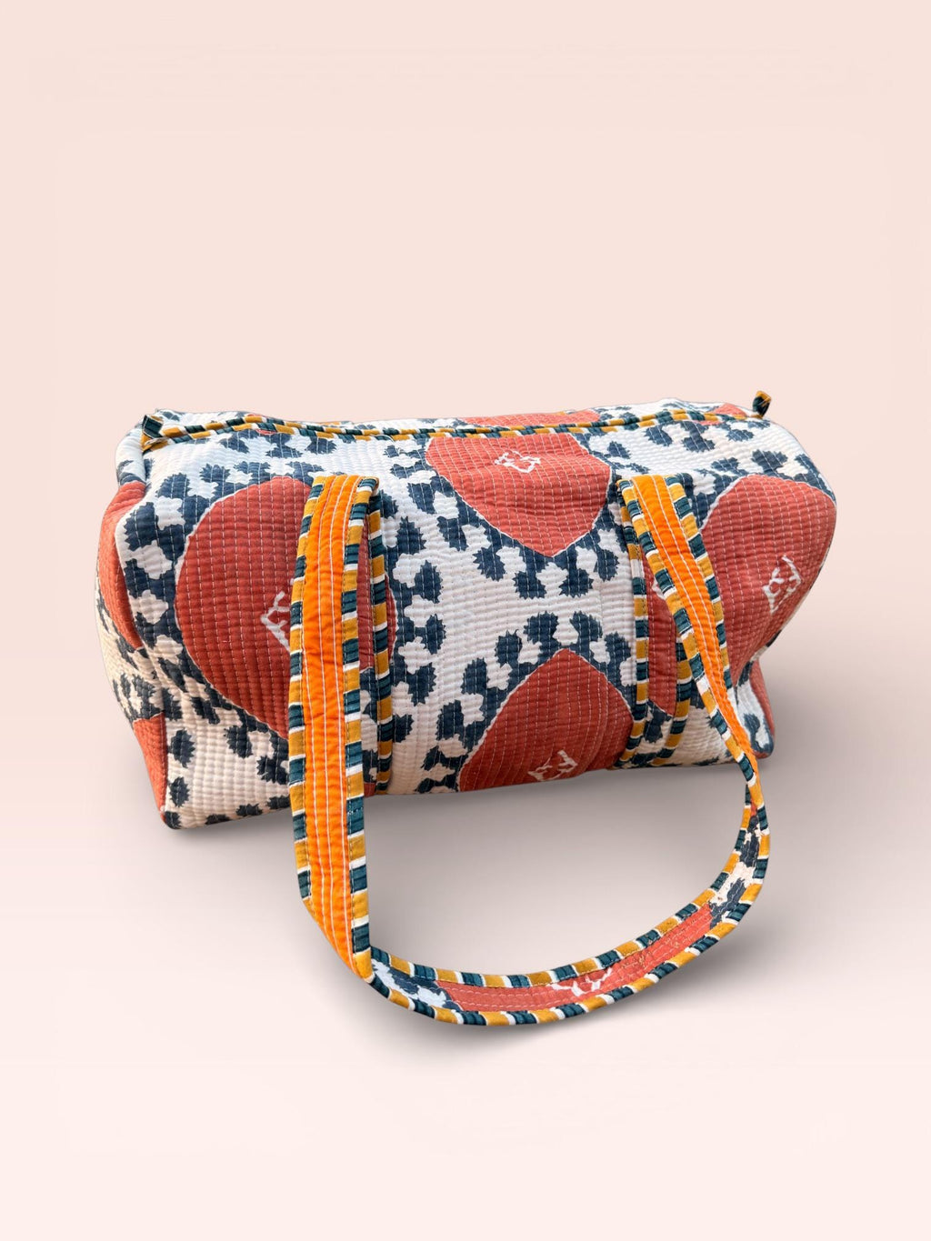 Handmade Jaipuri Block Print Duffle Bag – Quilted Cotton Weekender Bag – Floral Travel Bag – Indian Blockprint Overnight Bag – Gift for Her