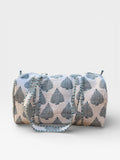 Handmade Cotton Block Print Duffle Bag – Blue Leaf Print Quilted Weekender Bag – Indian Jaipuri Travel Tote – Overnight Gym Bag