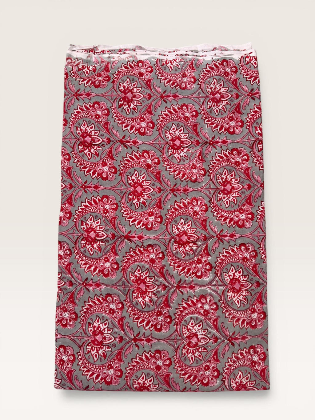 Red Floral Paisley Hand Block Print Cotton Fabric by Yard, Indian Running Fabric, Jaipur Block Print Textile for Dress,Quilting & DIY Sewing