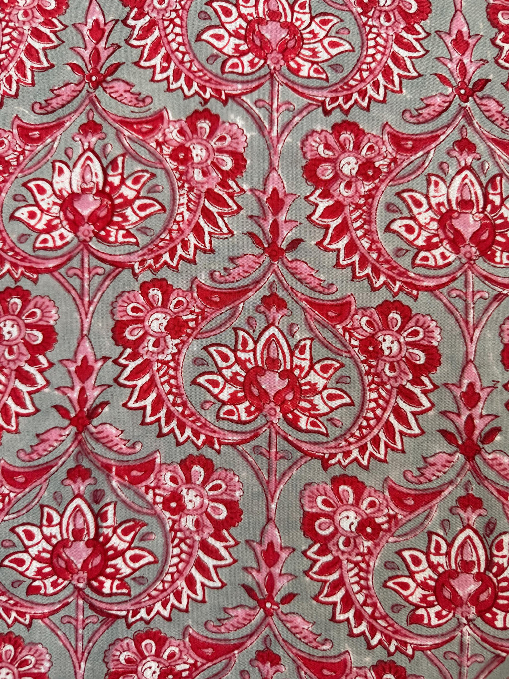 Red Floral Paisley Hand Block Print Cotton Fabric by Yard, Indian Running Fabric, Jaipur Block Print Textile for Dress,Quilting & DIY Sewing