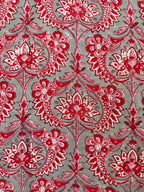 Red Floral Paisley Hand Block Print Cotton Fabric by Yard, Indian Running Fabric, Jaipur Block Print Textile for Dress,Quilting & DIY Sewing