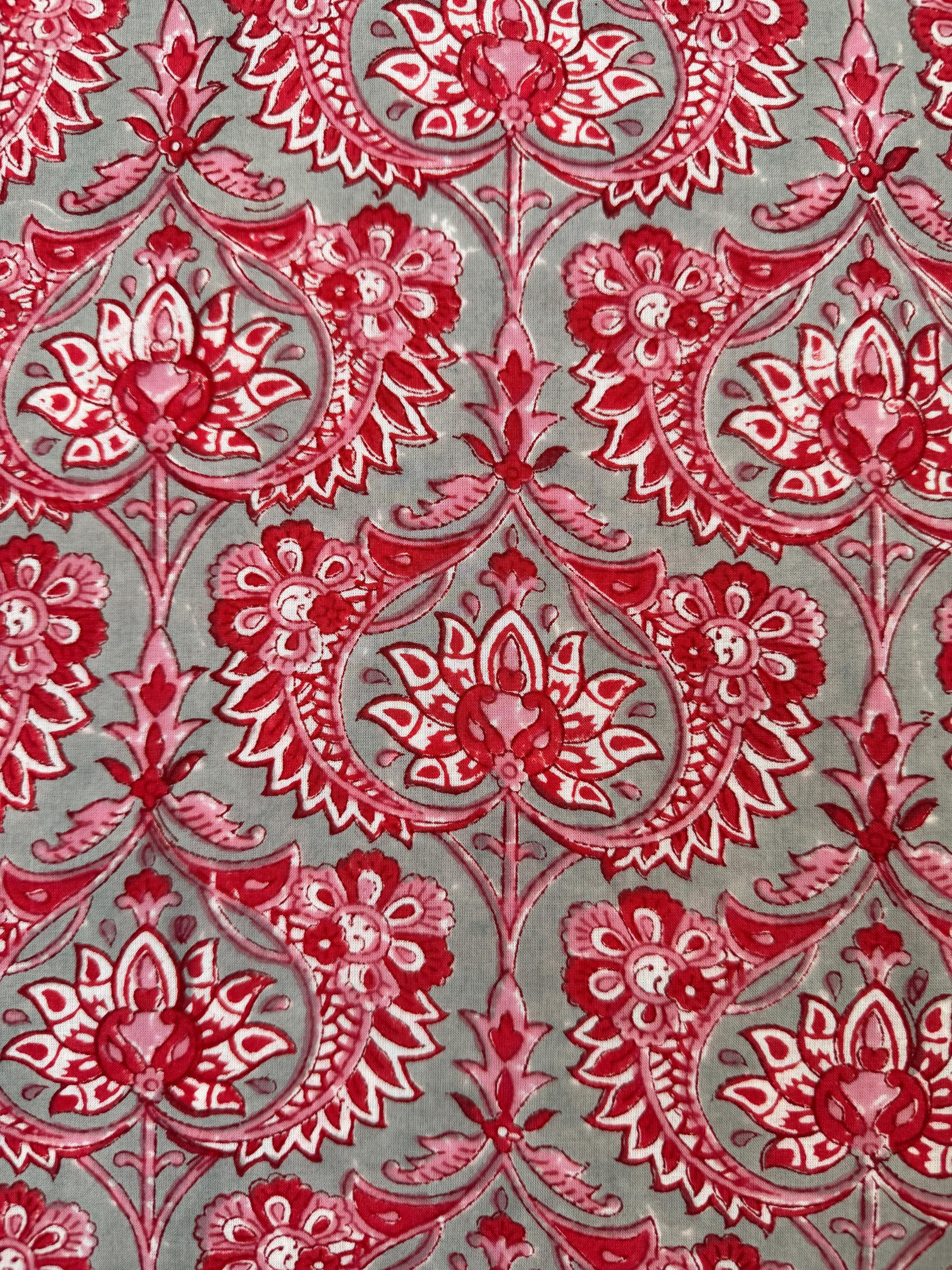 Red Floral Paisley Hand Block Print Cotton Fabric by Yard, Indian Running Fabric, Jaipur Block Print Textile for Dress,Quilting & DIY Sewing