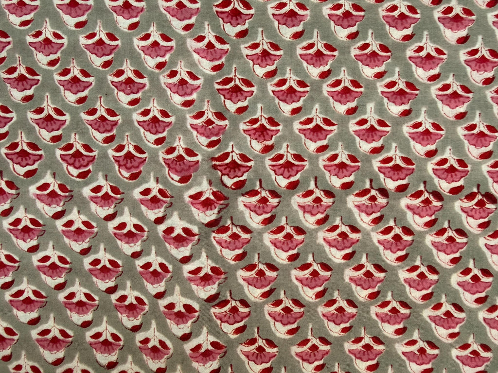 Red Floral Motif Hand Block Print Cotton Fabric by Yard, Indian Running Fabric, Jaipur Block Print Textile for Dress,Quilting & DIY Sewing