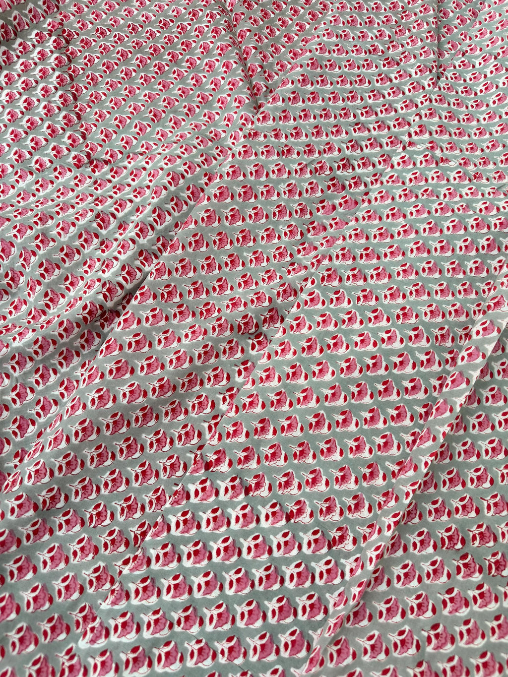 Red Floral Motif Hand Block Print Cotton Fabric by Yard, Indian Running Fabric, Jaipur Block Print Textile for Dress,Quilting & DIY Sewing