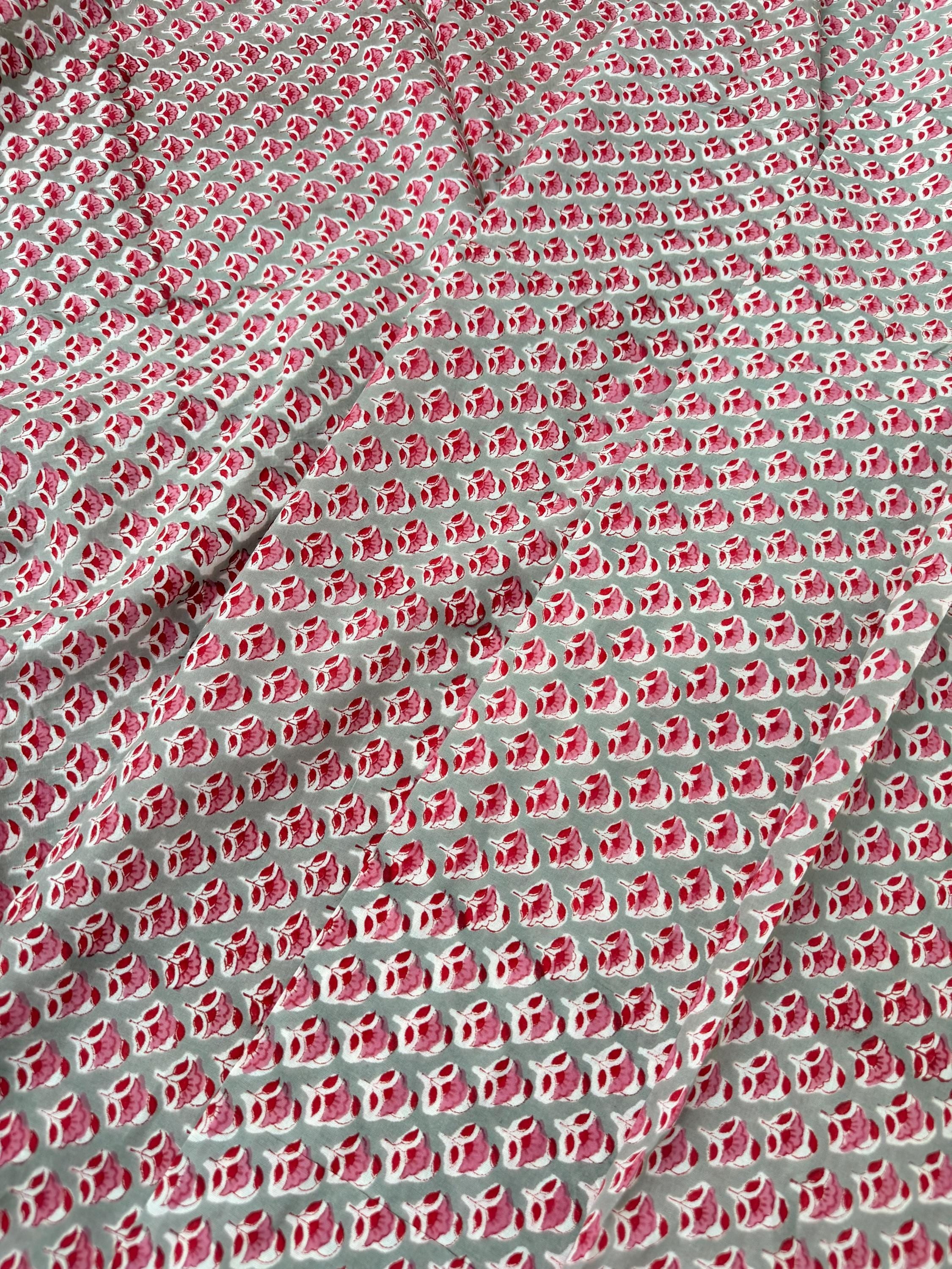 Red Floral Motif Hand Block Print Cotton Fabric by Yard, Indian Running Fabric, Jaipur Block Print Textile for Dress,Quilting & DIY Sewing