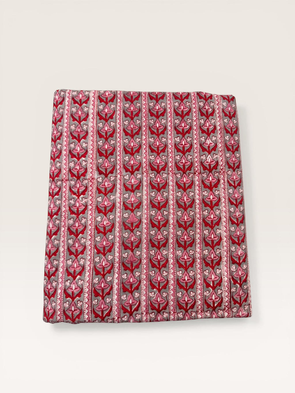 Red Floral Stripe Hand Block Print Cotton Fabric by Yard,Indian Running Fabric, Jaipur Block Print Textile for Dress, Quilting, & DIY Sewing