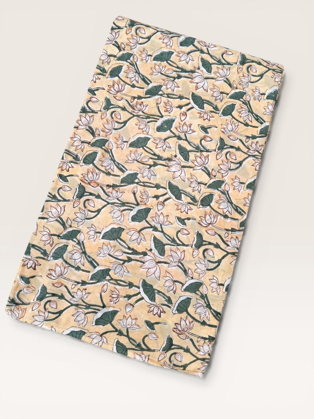 Yellow Floral Hand Block Print Cotton Fabric by Yard, Indian Running Fabric, Jaipur Block Print Textile for Dress, Quilting, Craft Sewing