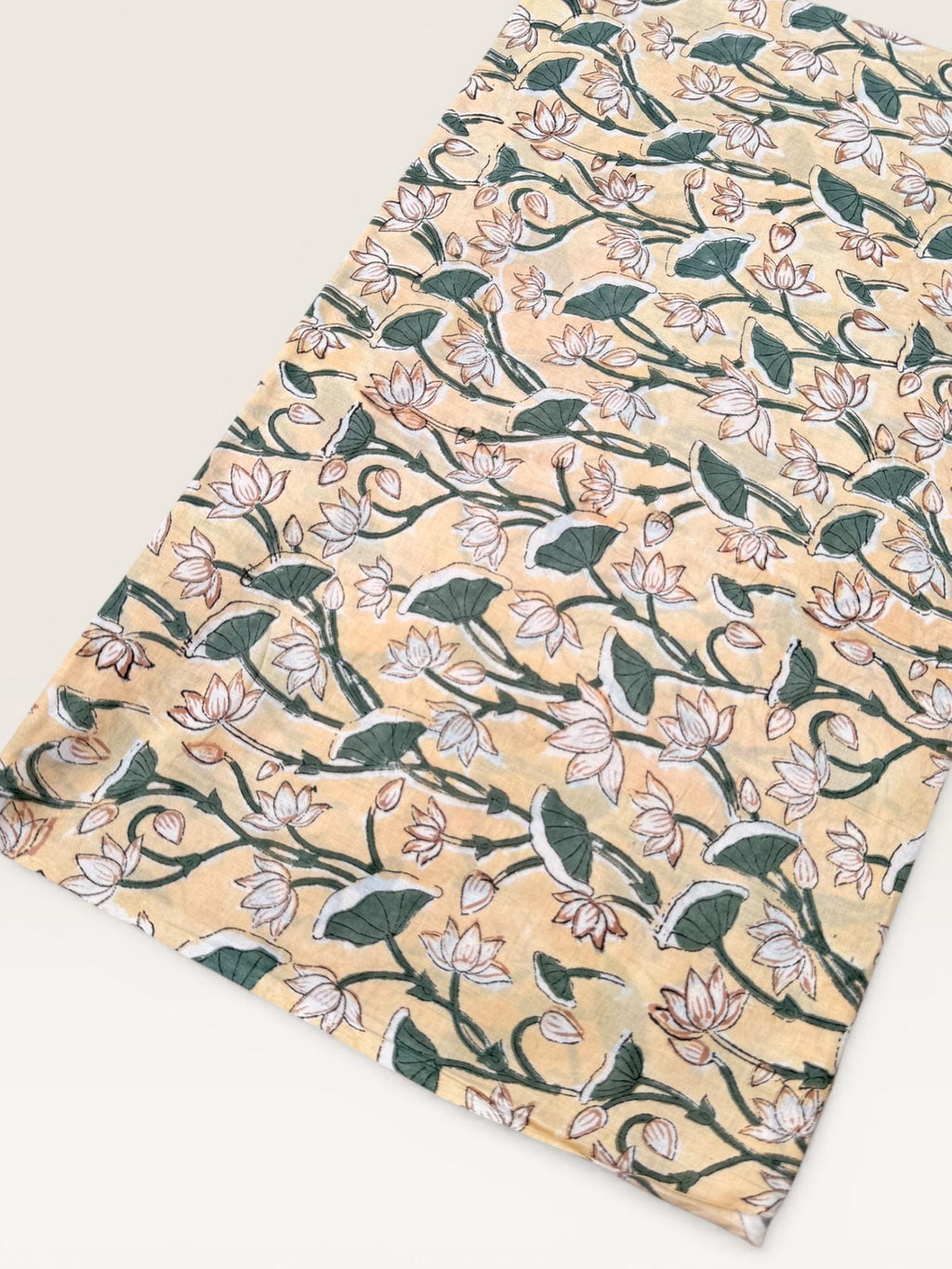 Yellow Floral Hand Block Print Cotton Fabric by Yard, Indian Running Fabric, Jaipur Block Print Textile for Dress, Quilting, Craft Sewing