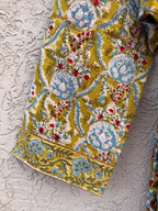 Mustard Yellow Block Print Waffle Cotton Bathrobe – Handmade Jaipuri Floral Kimono Robe – Lightweight Spa Lounge Wear – Bridesmaid Gift
