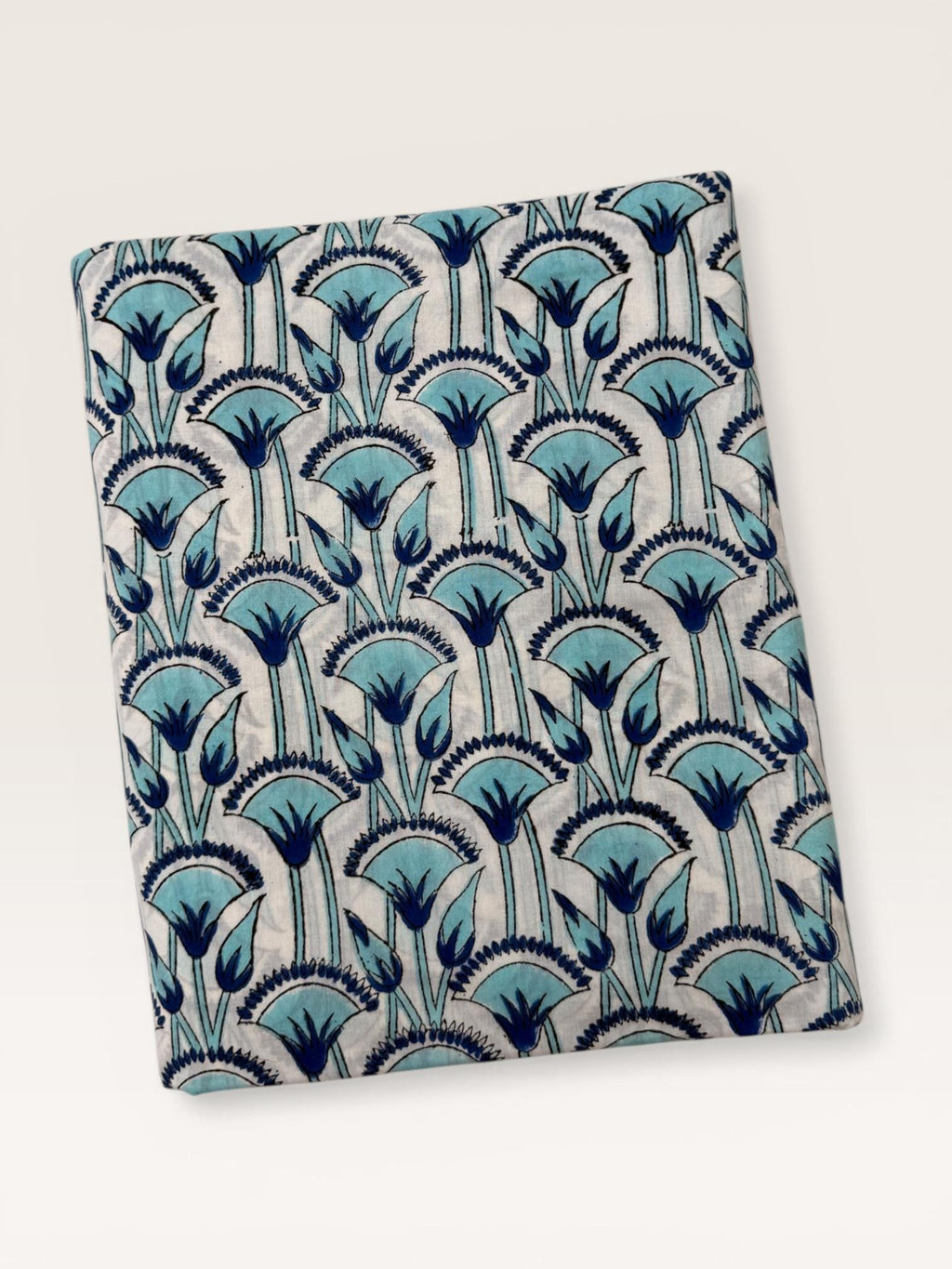 Blue Floral Hand Block Print Cotton Fabric by Yard, Indian Blockprint Fabric, Natural Dye Soft Cotton Fabric for Dresses, Quilting & Sewing