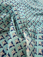 Blue Floral Hand Block Print Cotton Fabric by Yard, Indian Blockprint Fabric, Soft Cotton Sewing Fabric, Quilting Fabric, Craft Fabric,