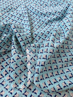 Blue Floral Hand Block Print Cotton Fabric by Yard, Indian Blockprint Fabric, Soft Cotton Sewing Fabric, Quilting Fabric, Craft Fabric,